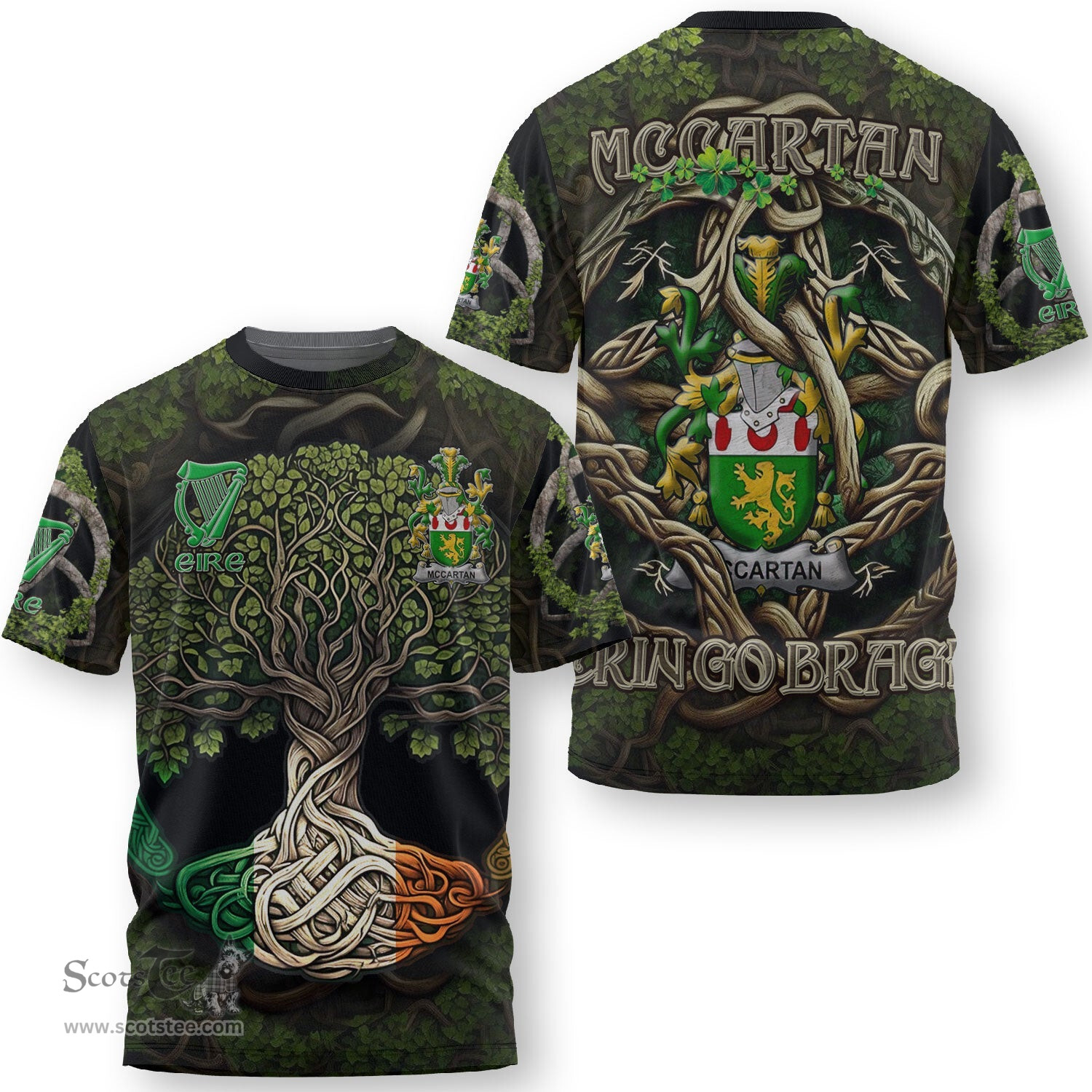 ScotsTee Shop Irish McCartan Coat of Arms Irish T Shirt Family Crest Irish Is My Root T Shirt