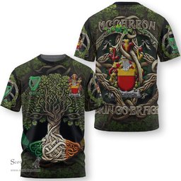 ScotsTee Shop Irish McCarron Coat of Arms Irish T Shirt Family Crest Irish Is My Root T Shirt