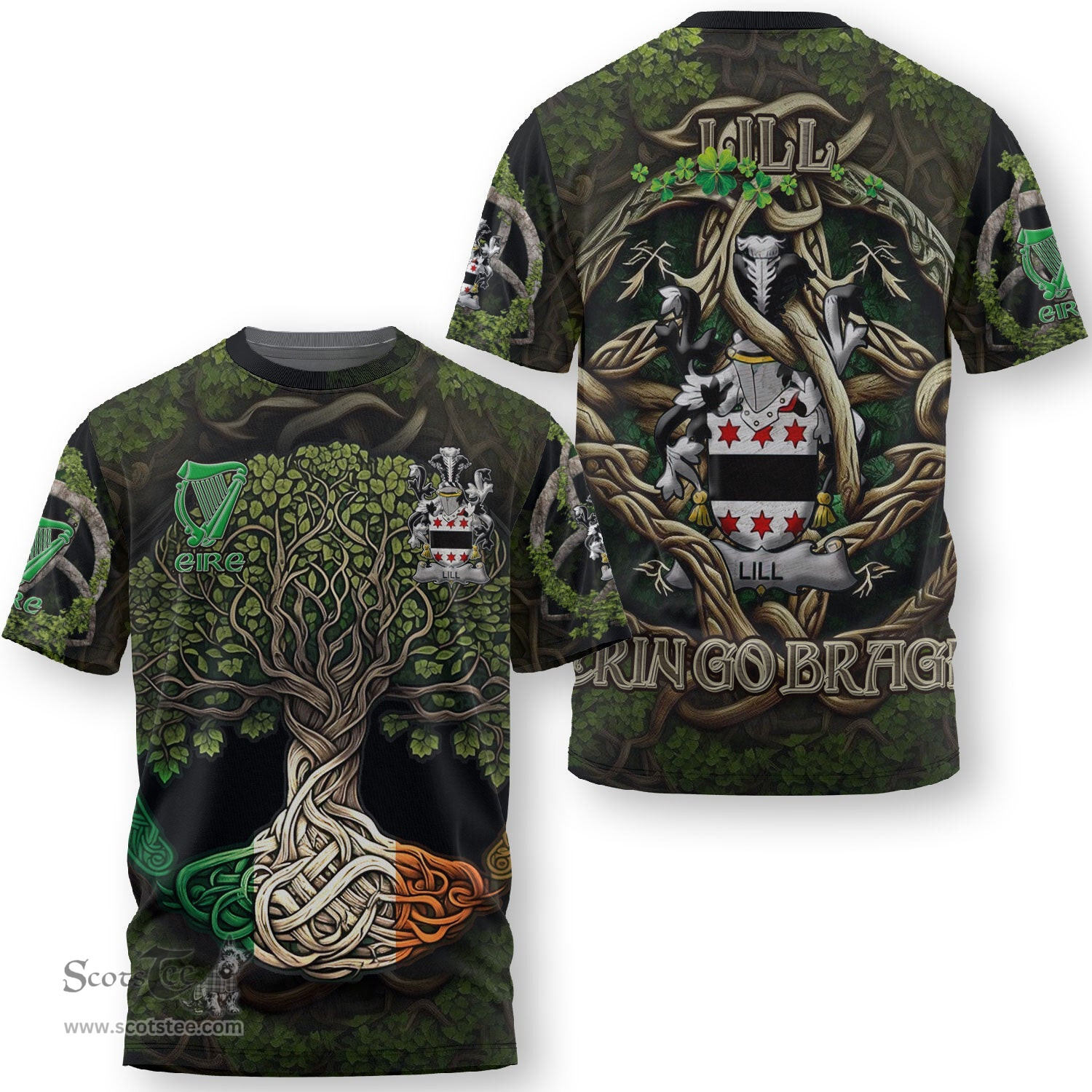 ScotsTee Shop Irish Lill Coat of Arms Irish T Shirt Family Crest Irish Is My Root T Shirt