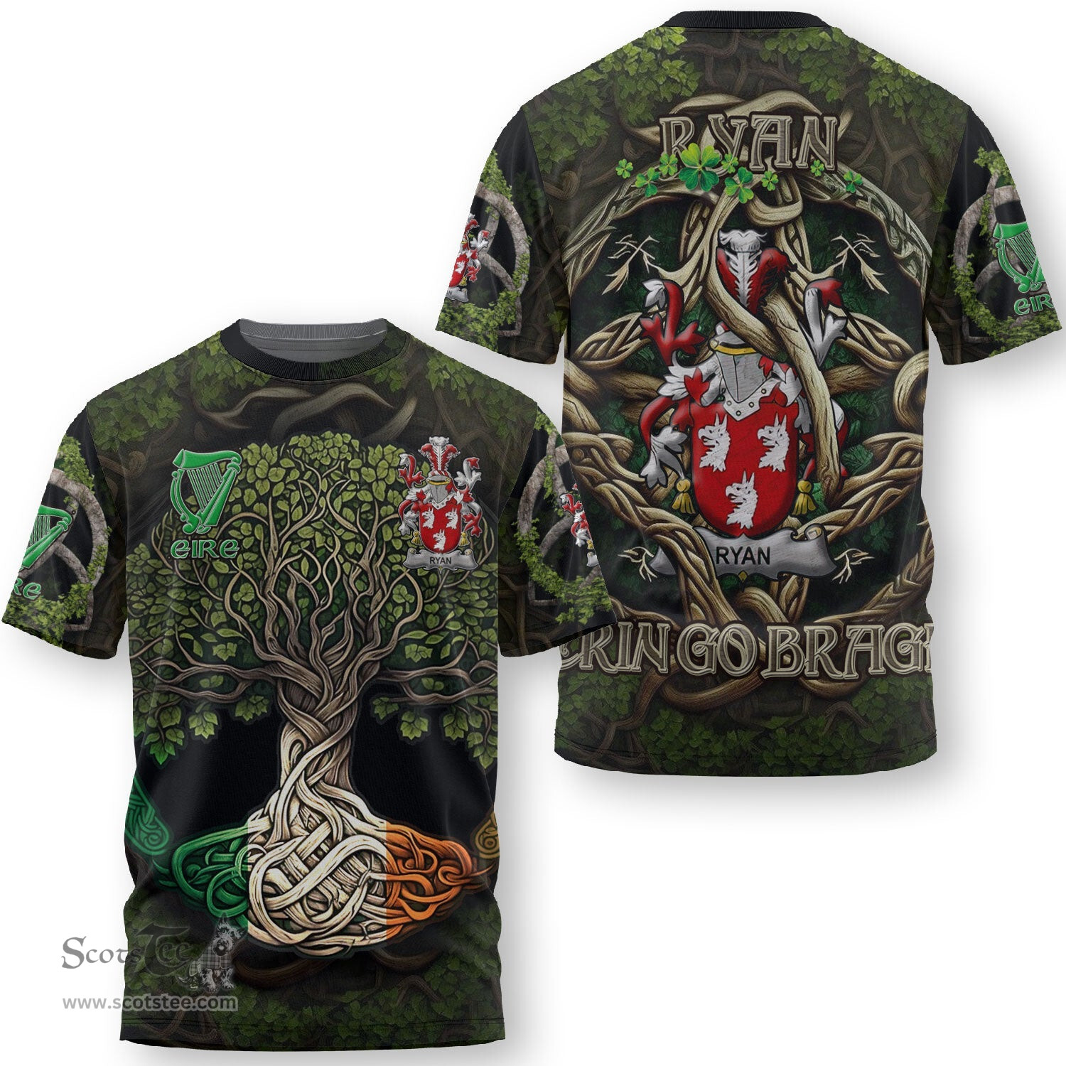 ScotsTee Shop Irish Ryan or O Mulrian Coat of Arms Irish T Shirt Family Crest Irish Is My Root T Shirt