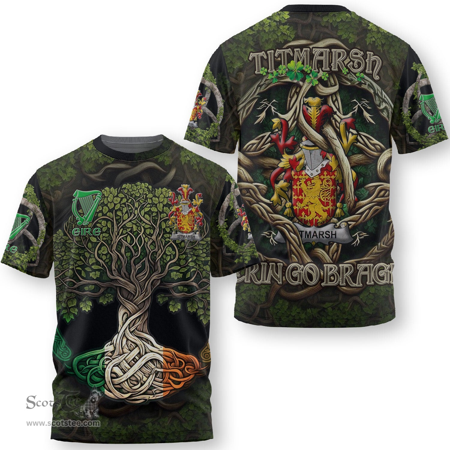 ScotsTee Shop Irish Titmarsh Coat of Arms Irish T Shirt Family Crest Irish Is My Root T Shirt