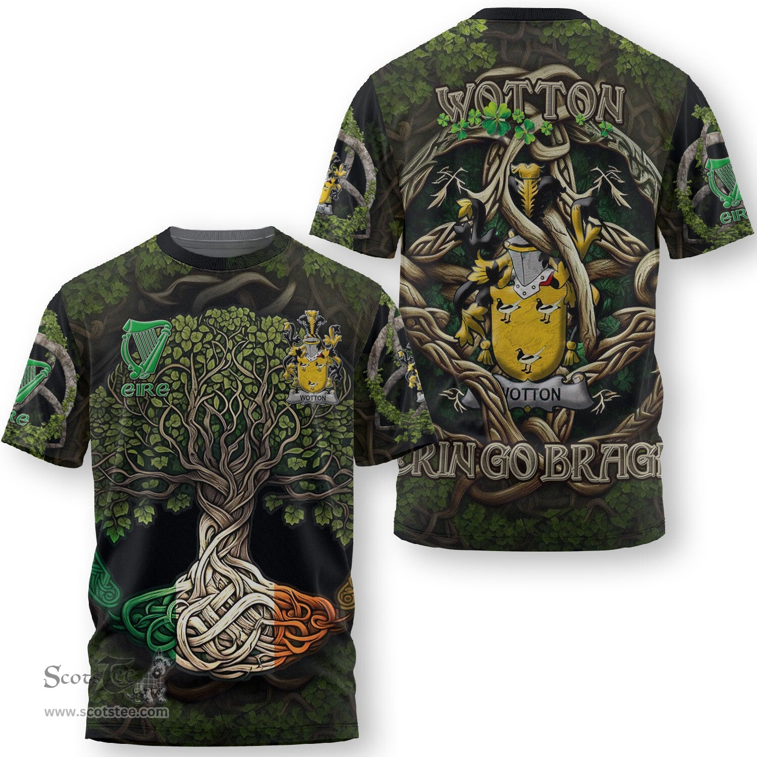 ScotsTee Shop Irish Wotton Coat of Arms Irish T Shirt Family Crest Irish Is My Root T Shirt