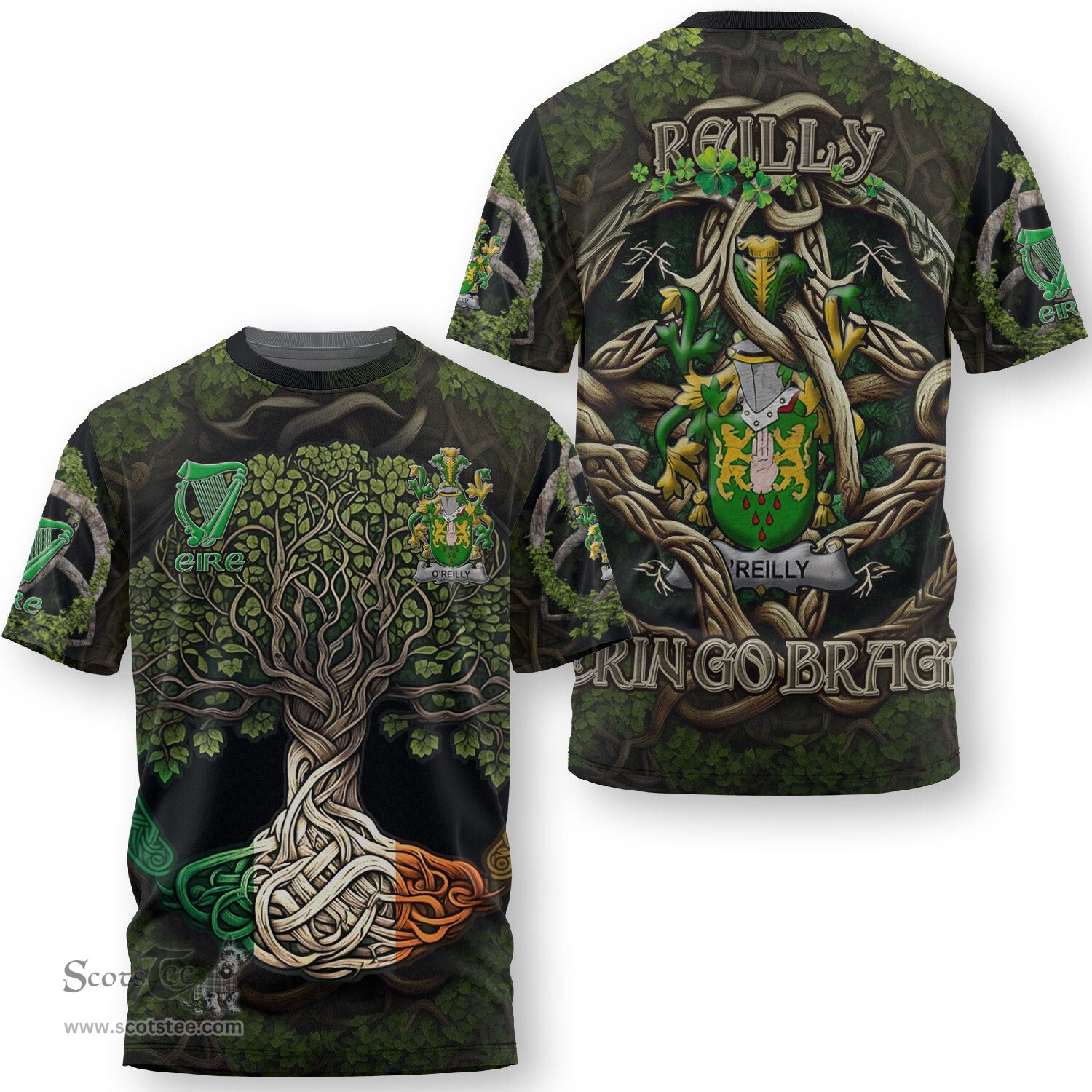 ScotsTee Shop Irish Reilly or O Reilly Coat of Arms Irish T Shirt Family Crest Irish Is My Root T Shirt