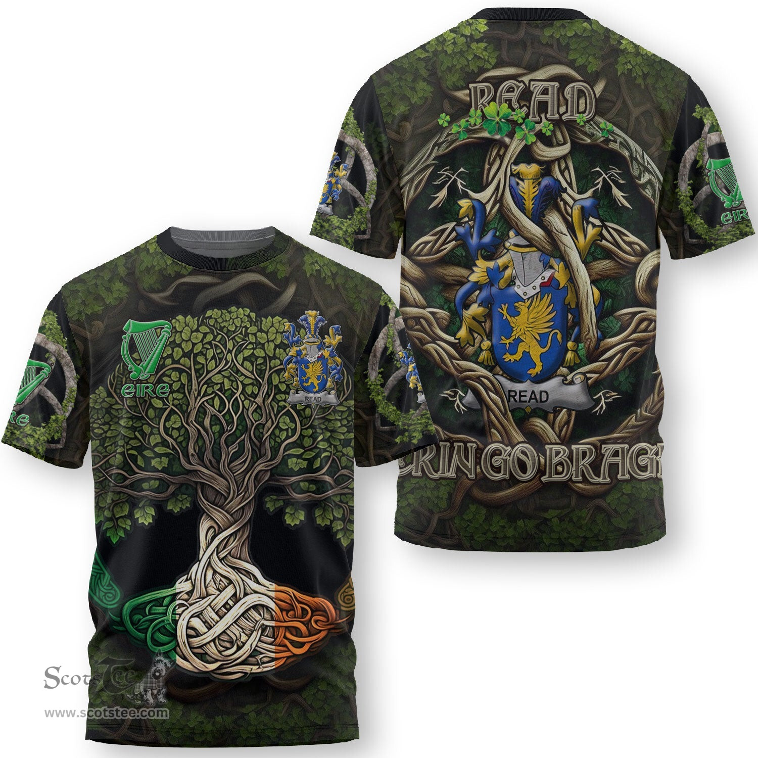 ScotsTee Shop Irish Read Coat of Arms Irish T Shirt Family Crest Irish Is My Root T Shirt