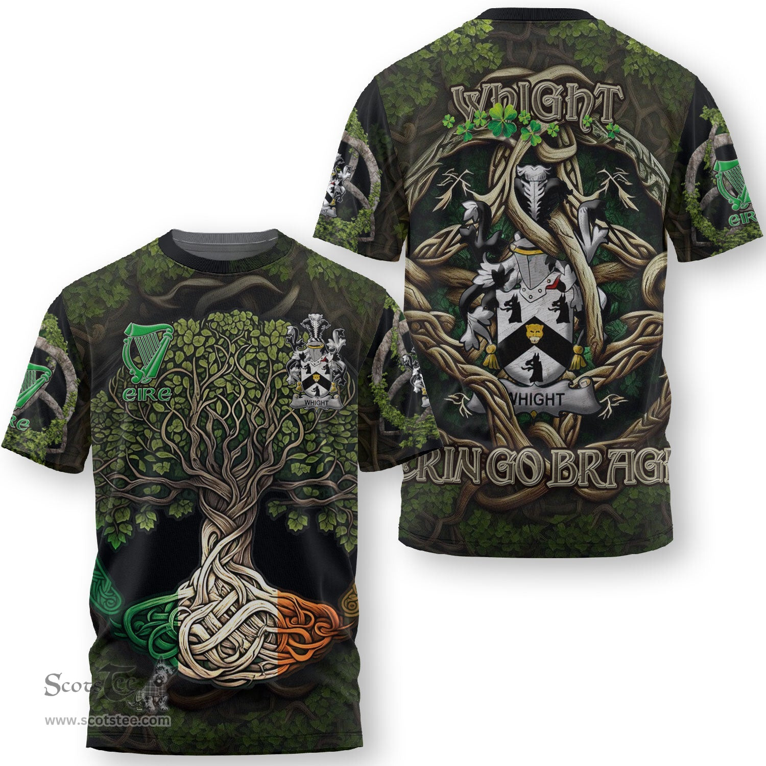 ScotsTee Shop Irish Whight Coat of Arms Irish T Shirt Family Crest Irish Is My Root T Shirt