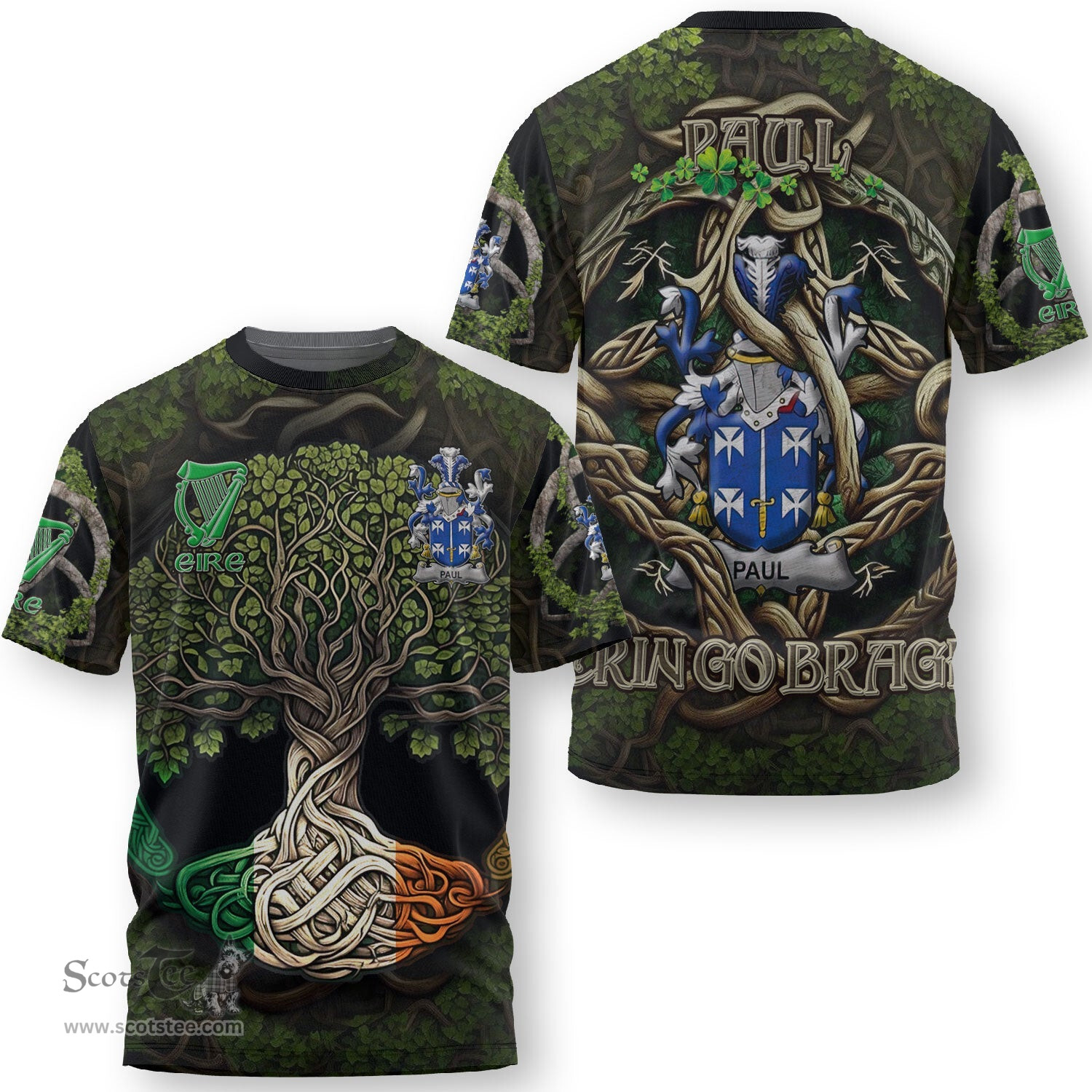 ScotsTee Shop Irish Paul Coat of Arms Irish T Shirt Family Crest Irish Is My Root T Shirt