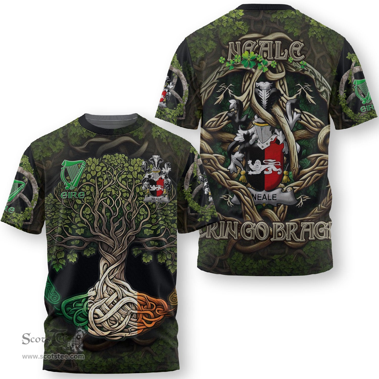 ScotsTee Shop Irish Neale Coat of Arms Irish T Shirt Family Crest Irish Is My Root T Shirt