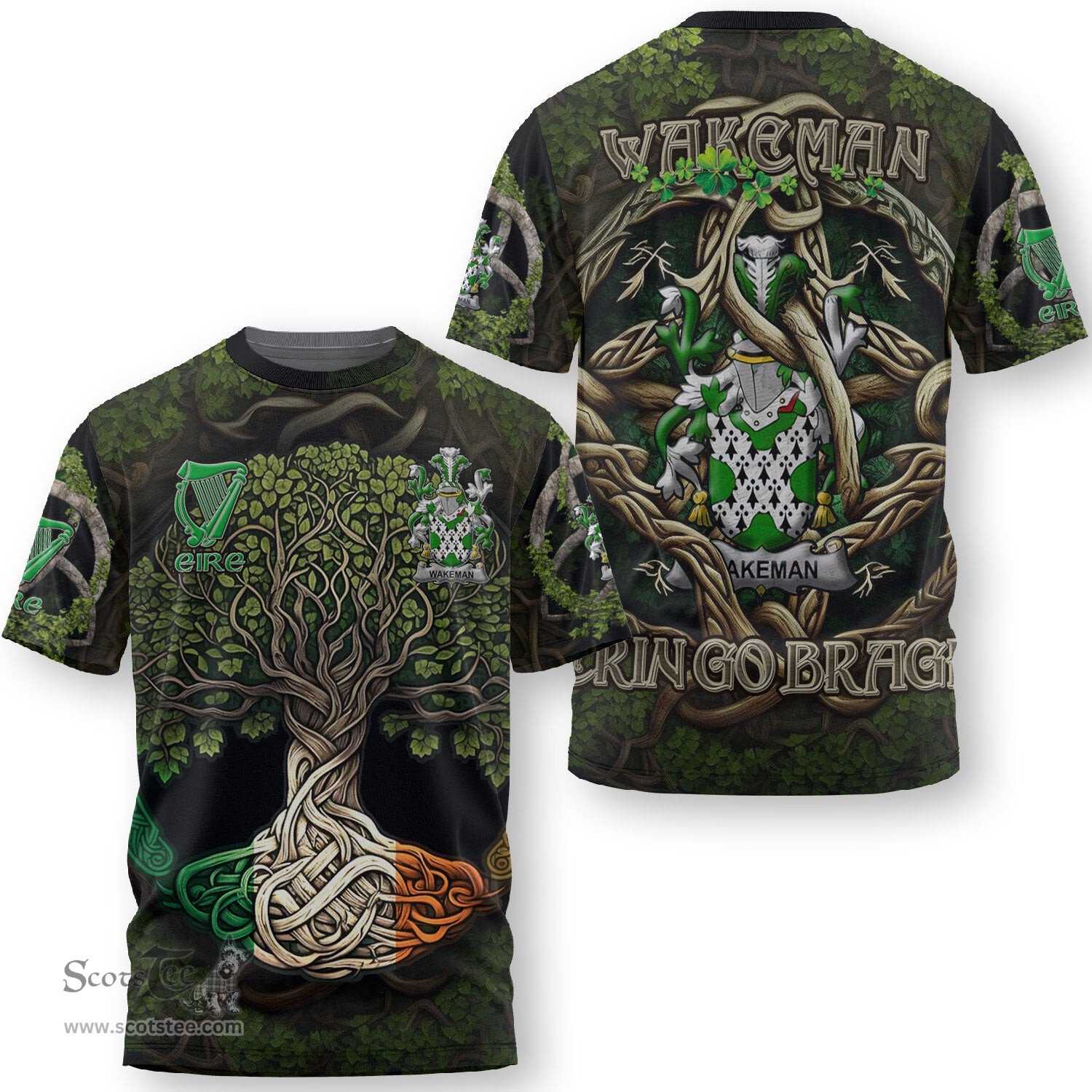 ScotsTee Shop Irish Wakeman Coat of Arms Irish T Shirt Family Crest Irish Is My Root T Shirt