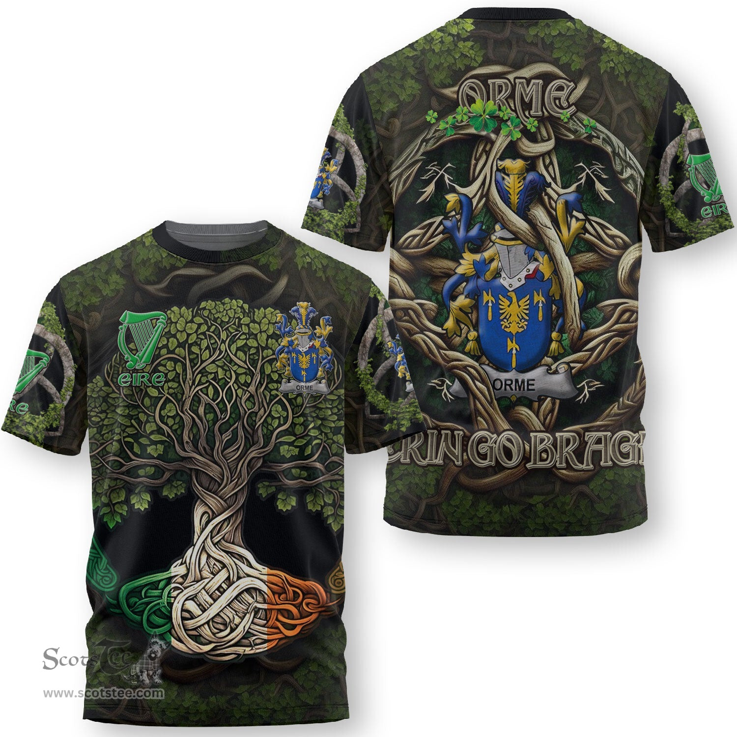 ScotsTee Shop Irish Orme Coat of Arms Irish T Shirt Family Crest Irish Is My Root T Shirt