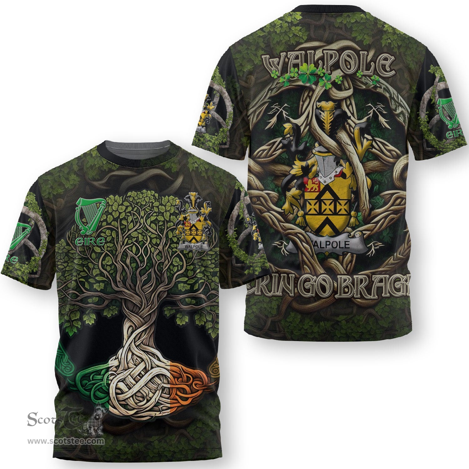 ScotsTee Shop Irish Walpole Coat of Arms Irish T Shirt Family Crest Irish Is My Root T Shirt