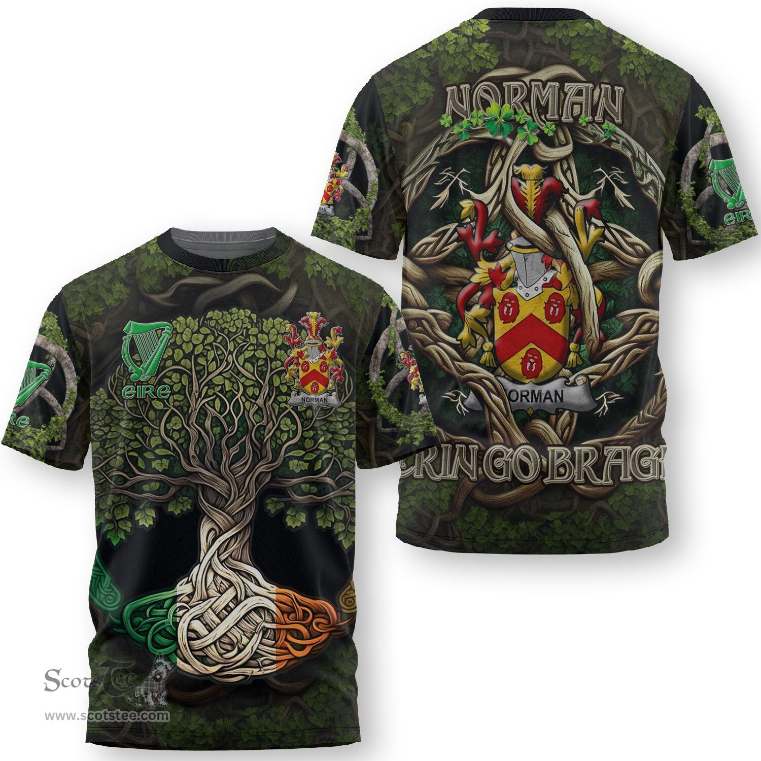 ScotsTee Shop Irish Norman Coat of Arms Irish T Shirt Family Crest Irish Is My Root T Shirt
