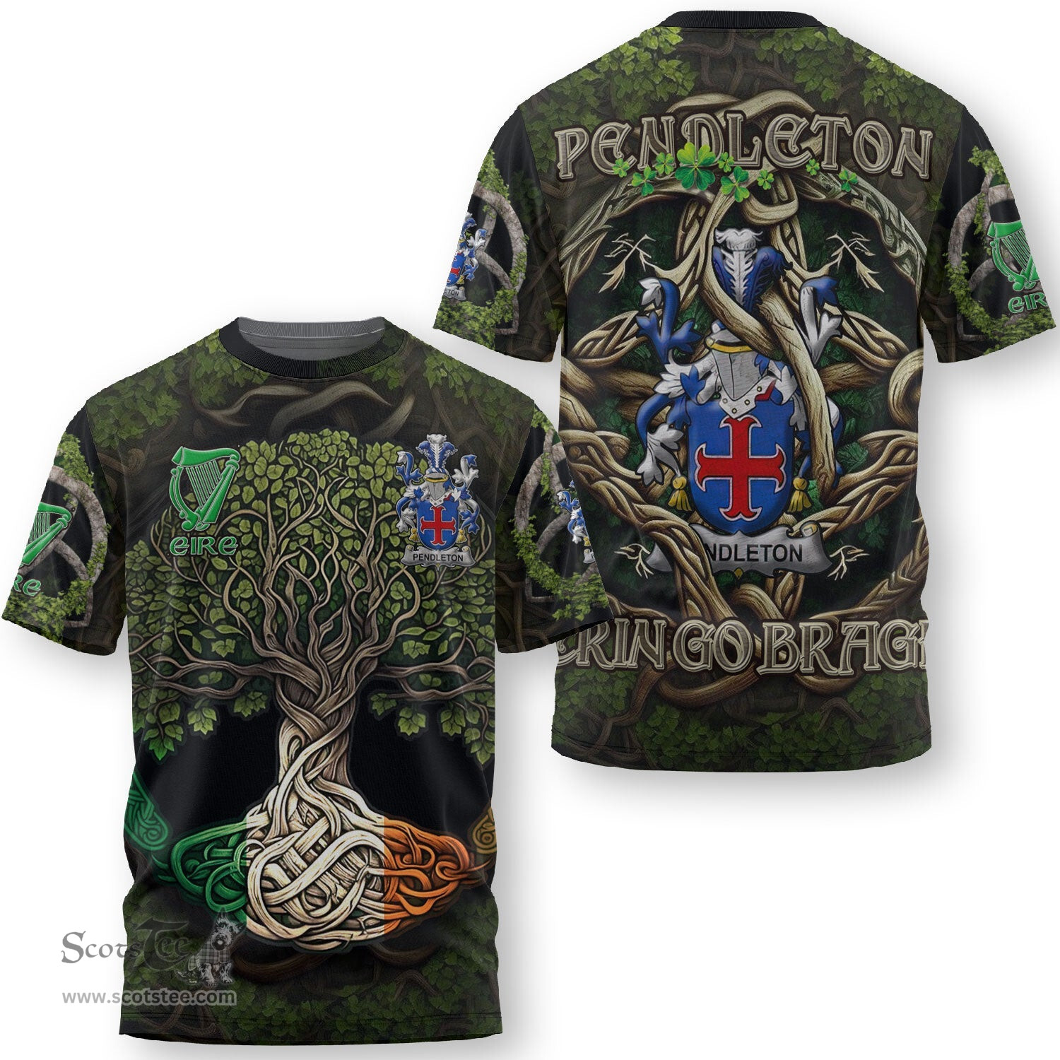 ScotsTee Shop Irish Pendleton Coat of Arms Irish T Shirt Family Crest Irish Is My Root T Shirt
