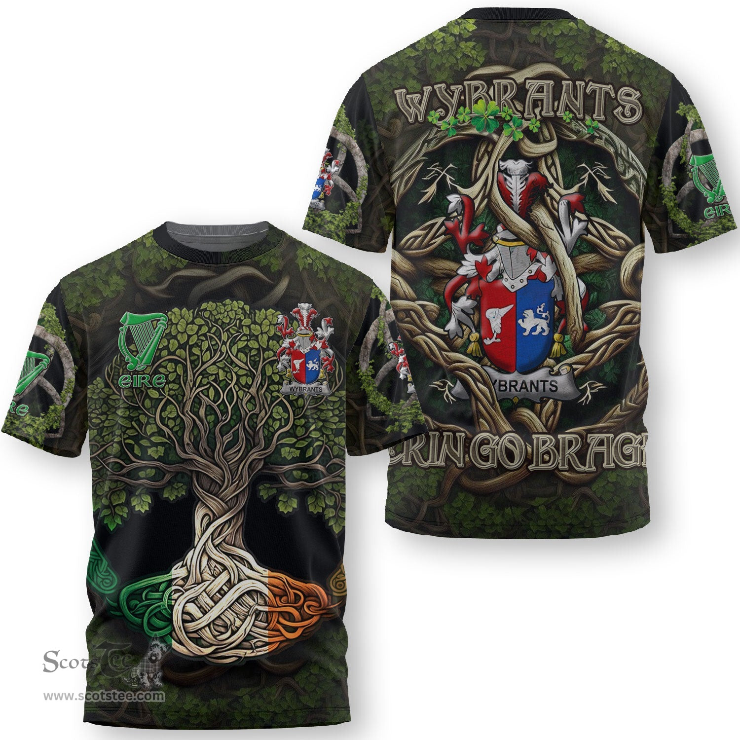 ScotsTee Shop Irish Wybrants Coat of Arms Irish T Shirt Family Crest Irish Is My Root T Shirt