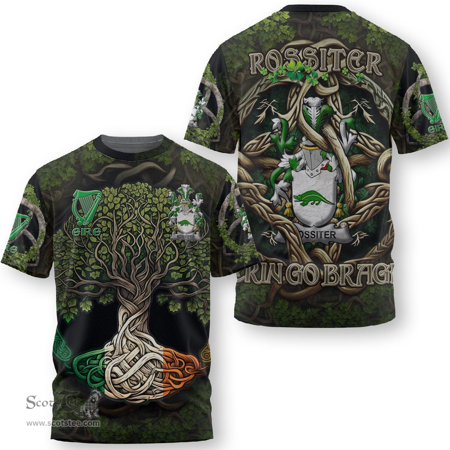 ScotsTee Shop Irish Rossiter Coat of Arms Irish T Shirt Family Crest Irish Is My Root T Shirt