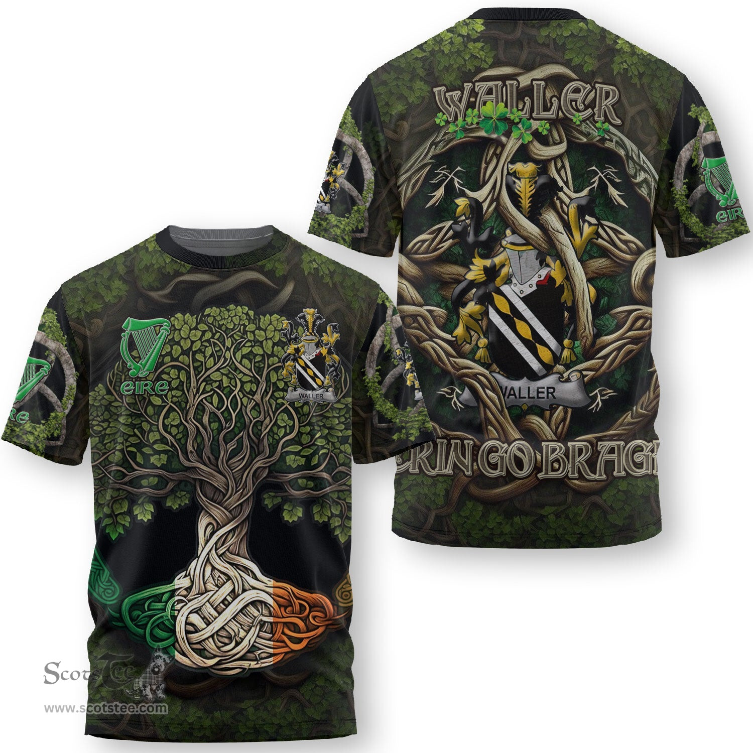 ScotsTee Shop Irish Waller Coat of Arms Irish T Shirt Family Crest Irish Is My Root T Shirt