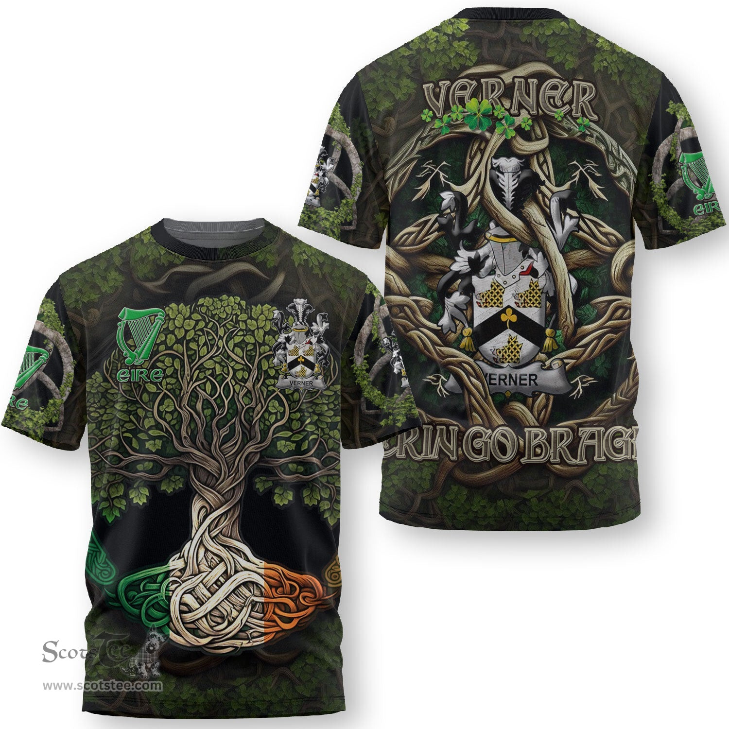 ScotsTee Shop Irish Verner Coat of Arms Irish T Shirt Family Crest Irish Is My Root T Shirt