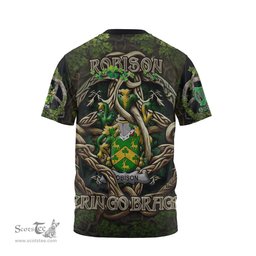ScotsTee Shop Irish Robison or Robinson Coat of Arms Irish T Shirt Family Crest Irish Is My Root T Shirt