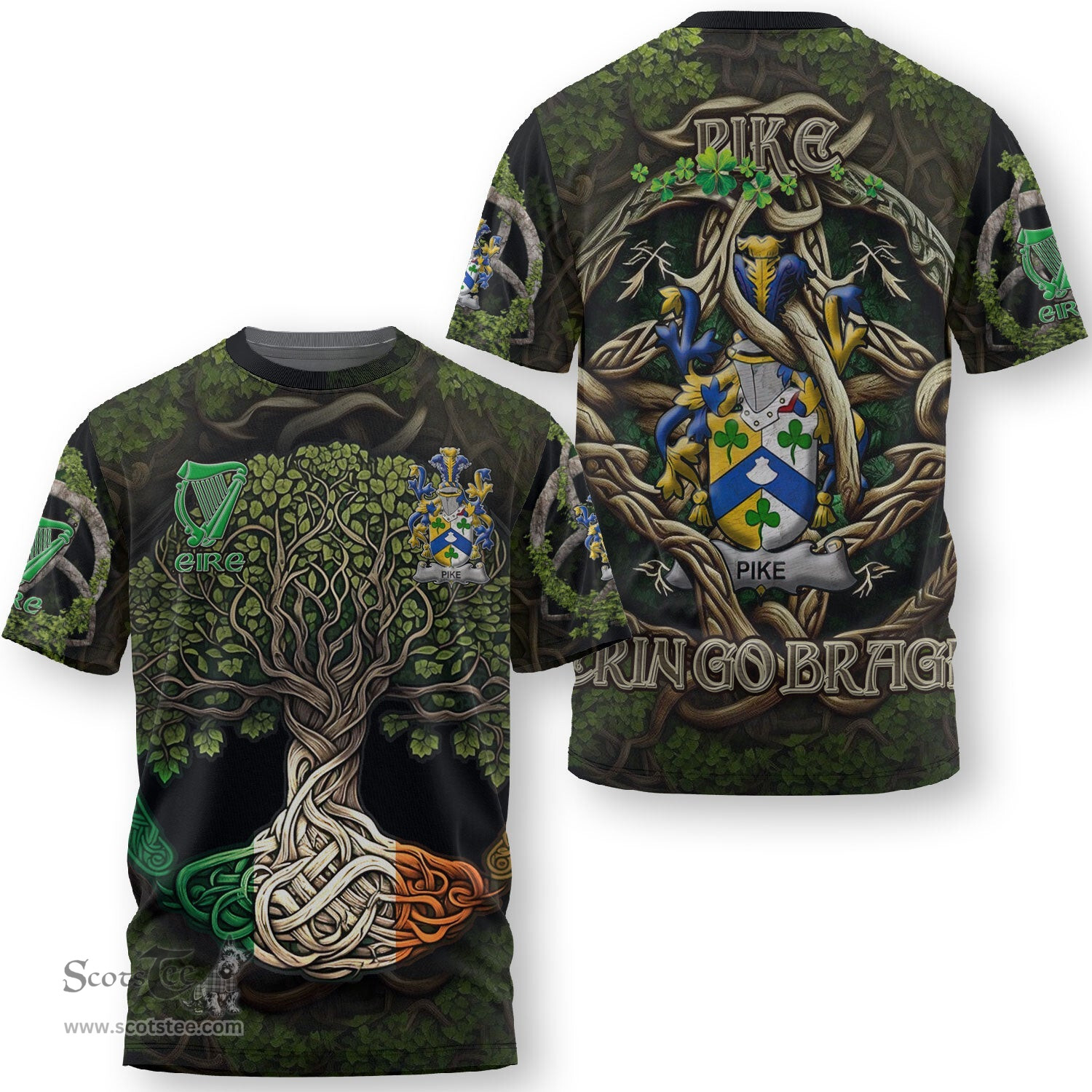 ScotsTee Shop Irish Pike Coat of Arms Irish T Shirt Family Crest Irish Is My Root T Shirt