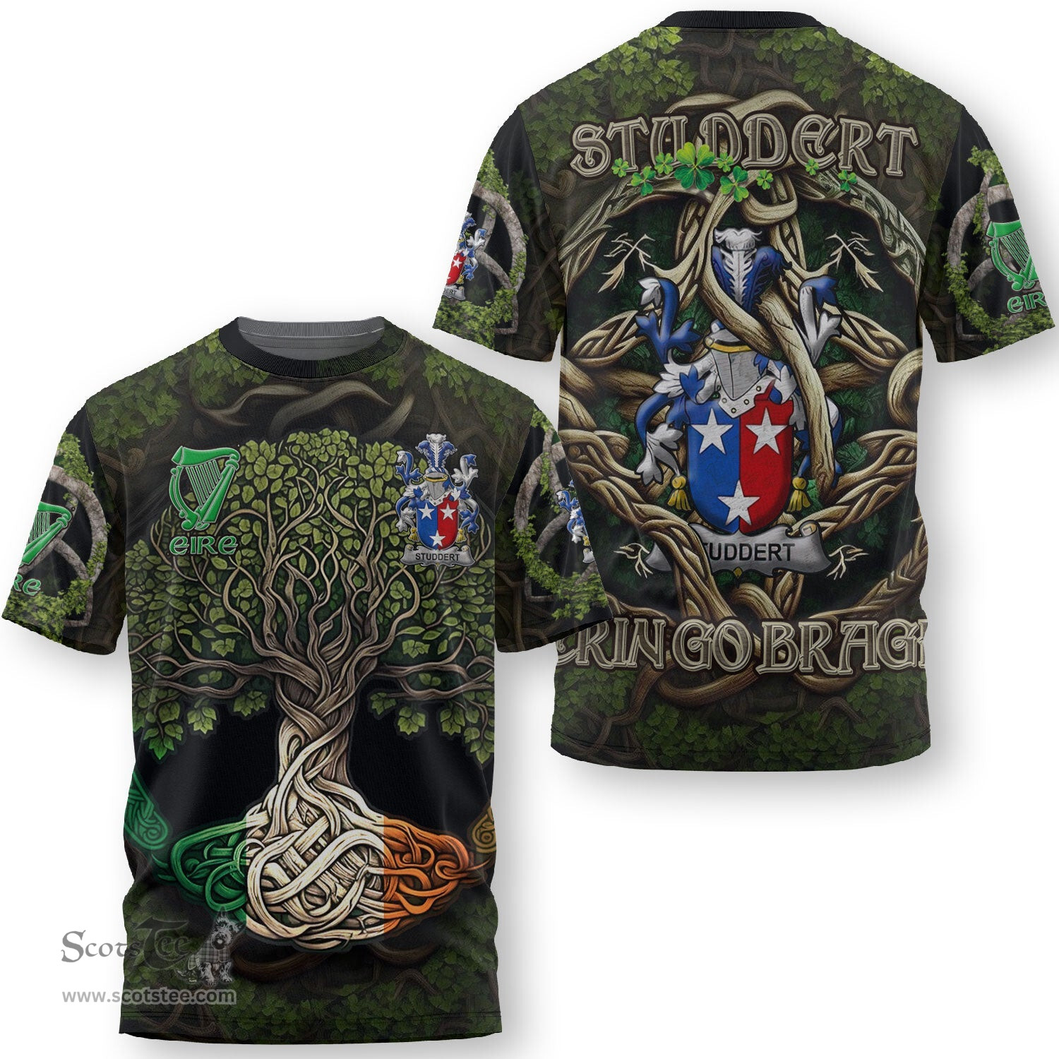 ScotsTee Shop Irish Studdert Coat of Arms Irish T Shirt Family Crest Irish Is My Root T Shirt