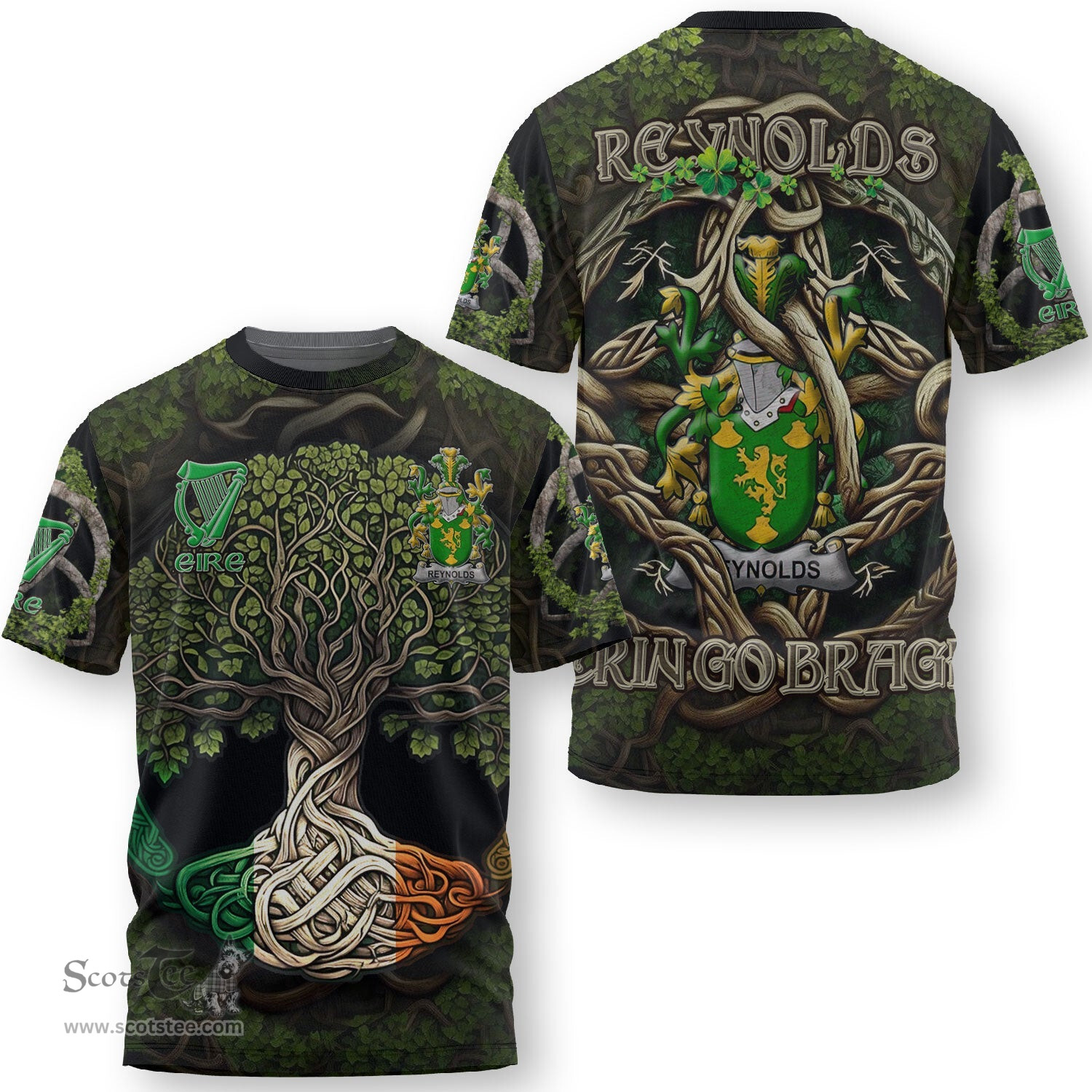 ScotsTee Shop Irish Reynolds or McRannell Coat of Arms Irish T Shirt Family Crest Irish Is My Root T Shirt