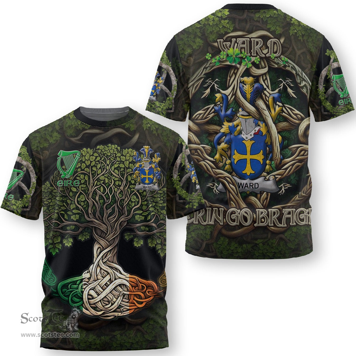 ScotsTee Shop Irish Ward Coat of Arms Irish T Shirt Family Crest Irish Is My Root T Shirt