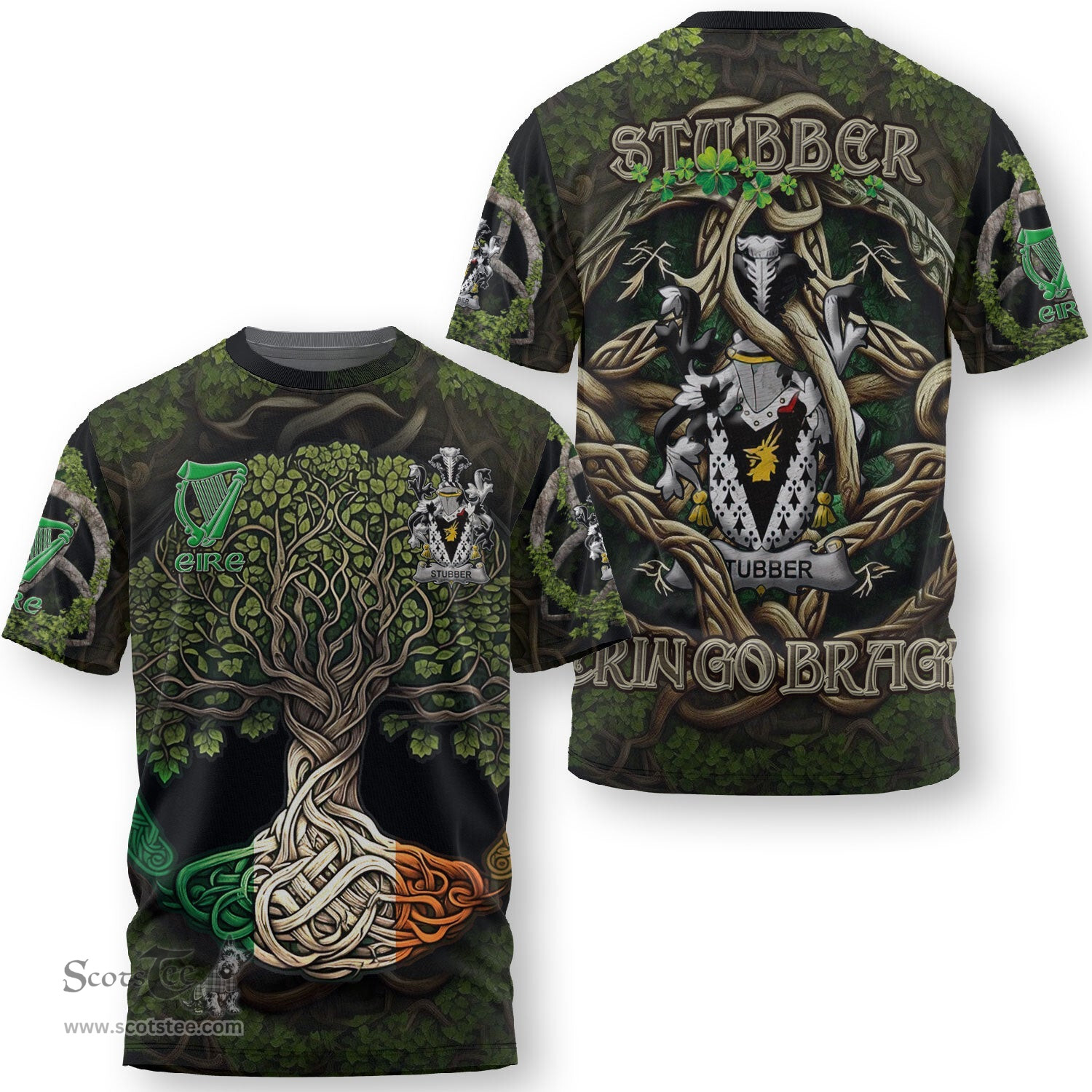 ScotsTee Shop Irish Stubber Coat of Arms Irish T Shirt Family Crest Irish Is My Root T Shirt