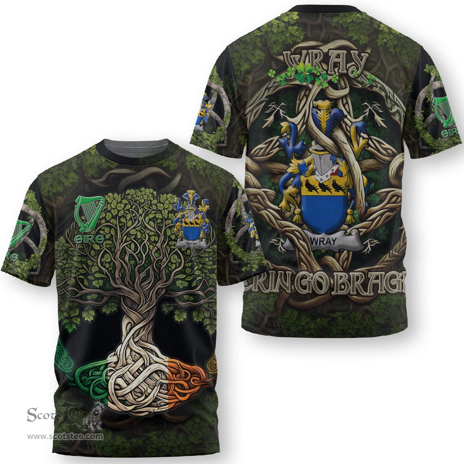 ScotsTee Shop Irish Wray Coat of Arms Irish T Shirt Family Crest Irish Is My Root T Shirt