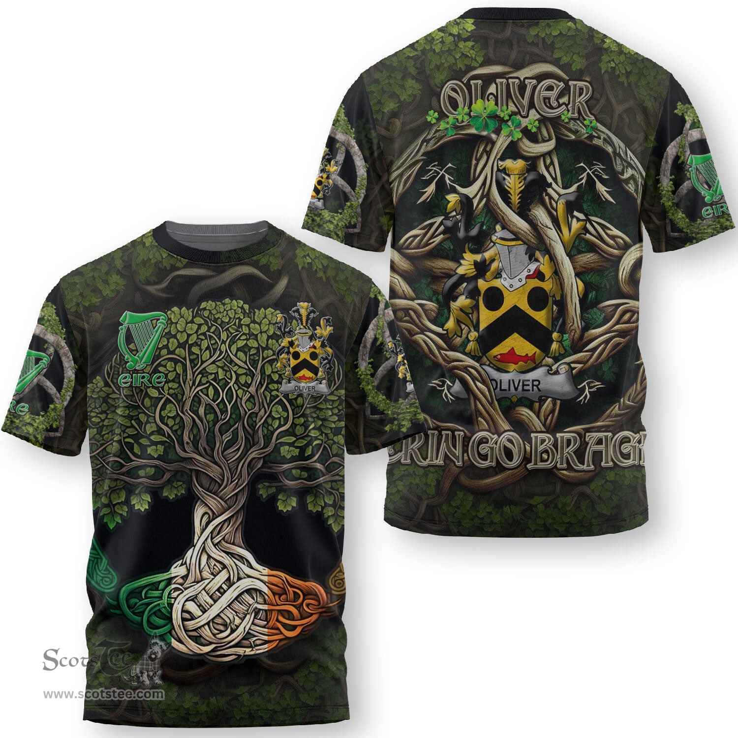 ScotsTee Shop Irish Oliver Coat of Arms Irish T Shirt Family Crest Irish Is My Root T Shirt