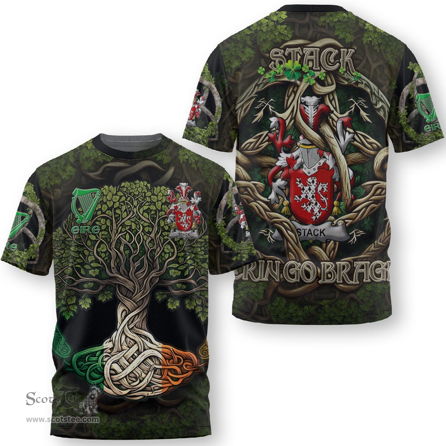 ScotsTee Shop Irish Stack Coat of Arms Irish T Shirt Family Crest Irish Is My Root T Shirt