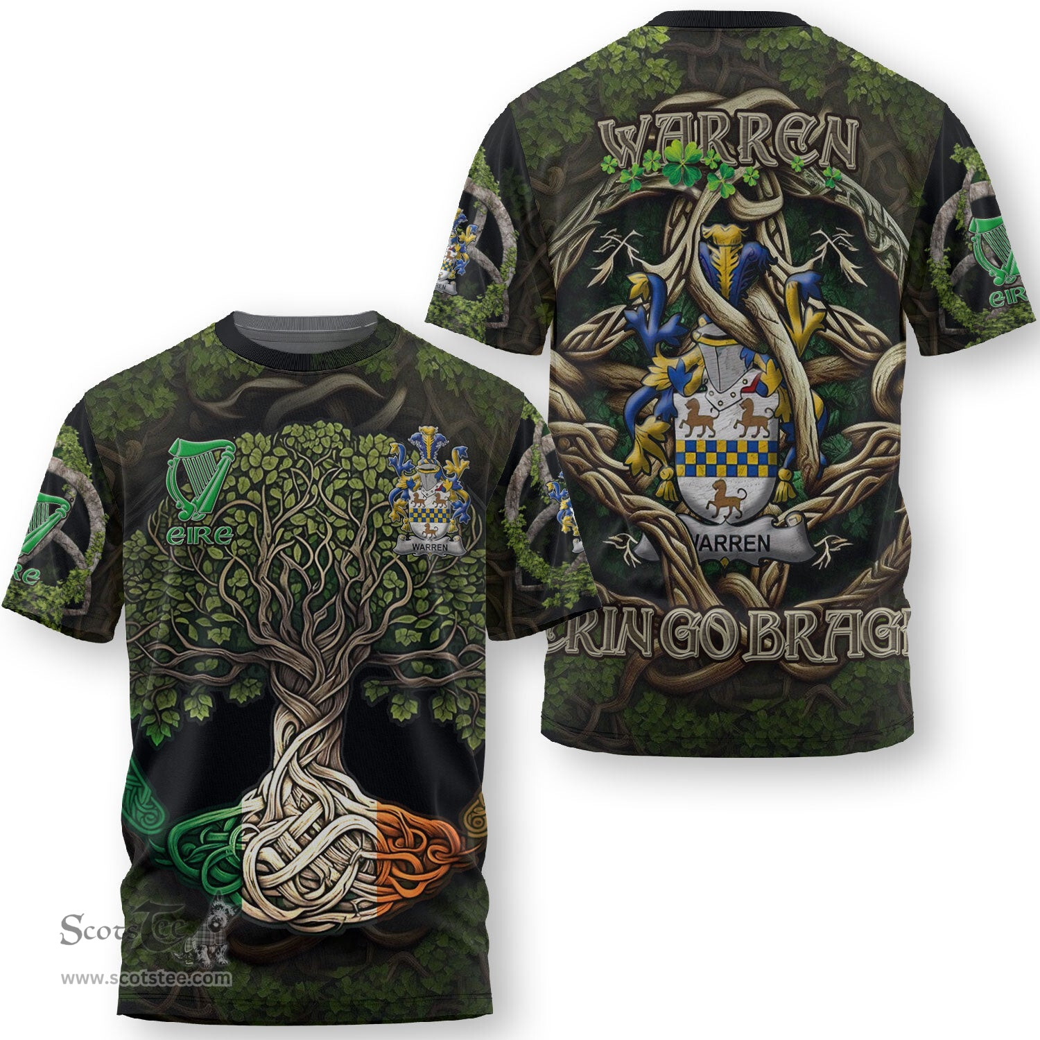 ScotsTee Shop Irish Warren Coat of Arms Irish T Shirt Family Crest Irish Is My Root T Shirt