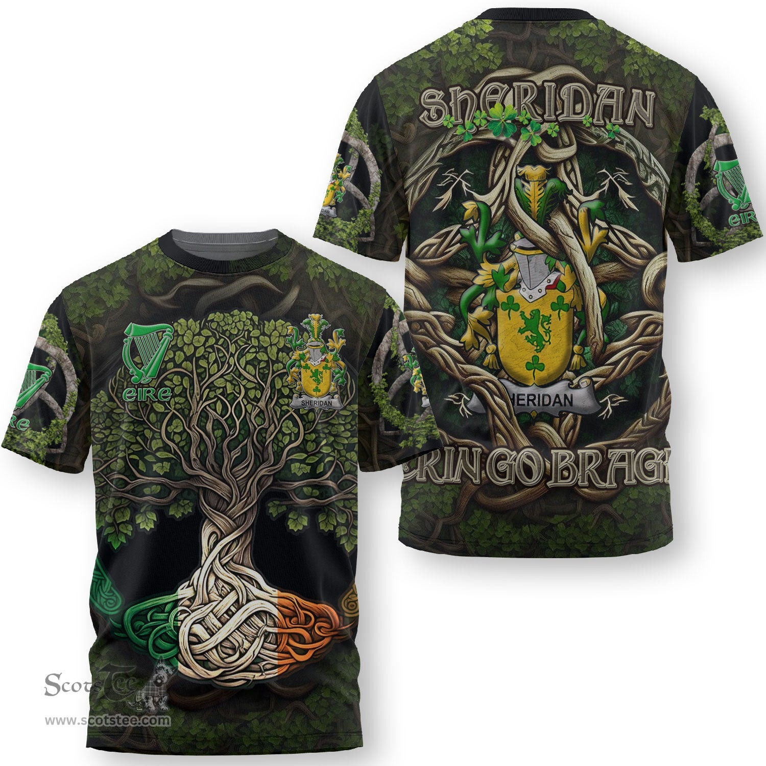 ScotsTee Shop Irish Sheridan Coat of Arms Irish T Shirt Family Crest Irish Is My Root T Shirt