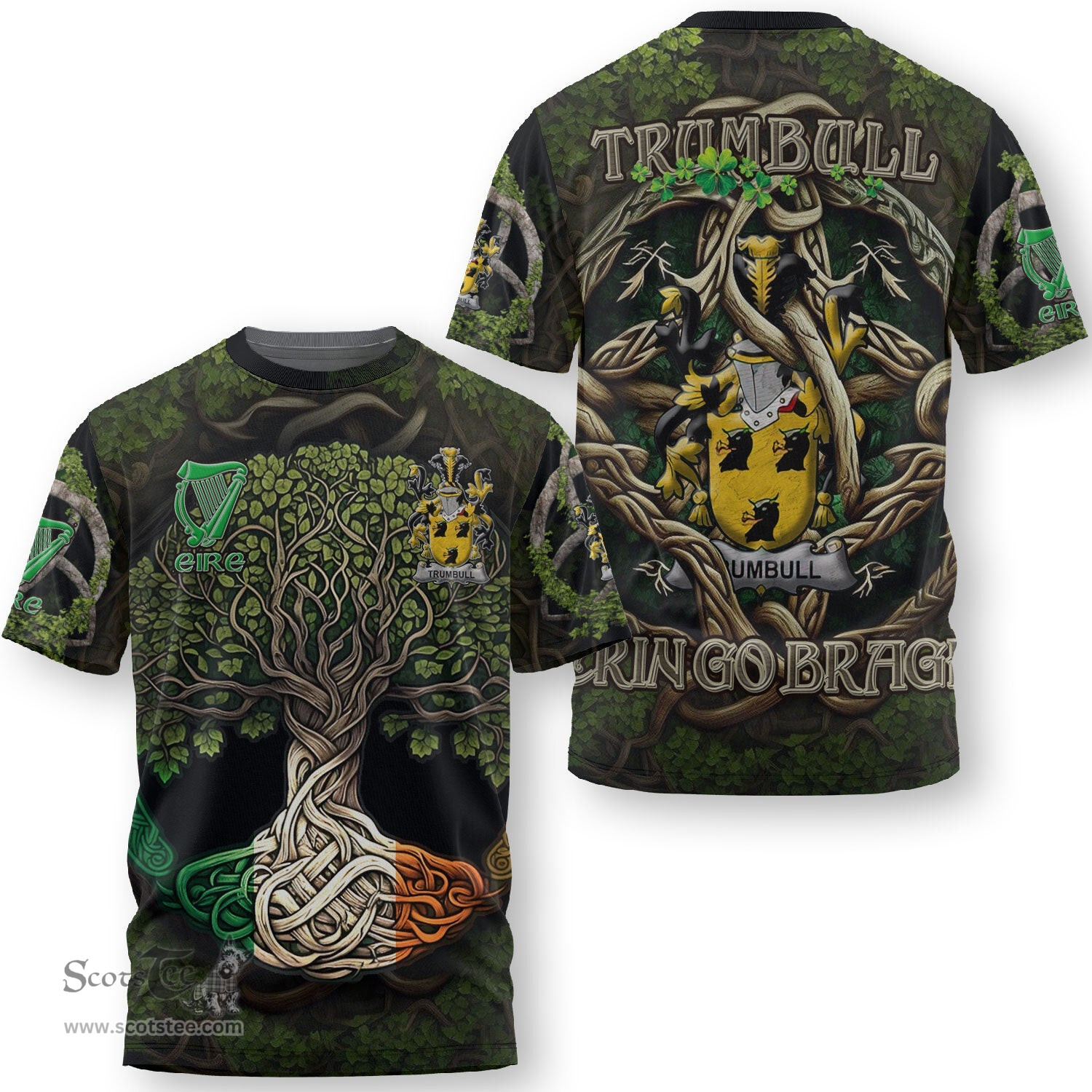 ScotsTee Shop Irish Trumbull or Turnbull Coat of Arms Irish T Shirt Family Crest Irish Is My Root T Shirt