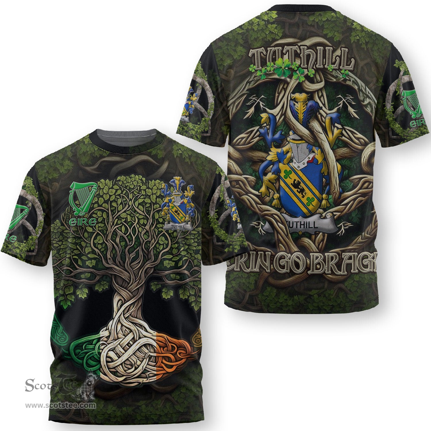 ScotsTee Shop Irish Tuthill Coat of Arms Irish T Shirt Family Crest Irish Is My Root T Shirt