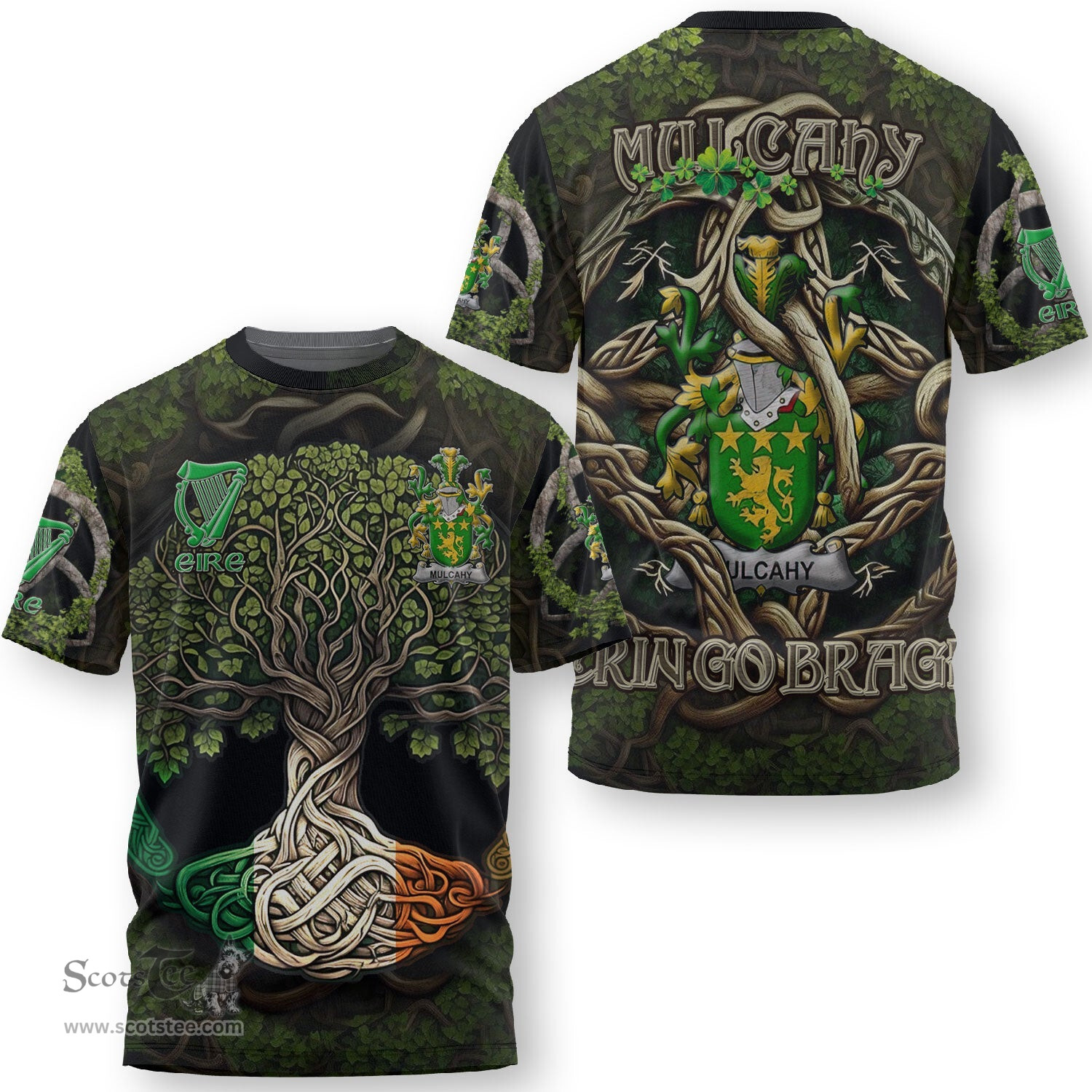 ScotsTee Shop Irish Mulcahy or O Mulcahy Coat of Arms Irish T Shirt Family Crest Irish Is My Root T Shirt