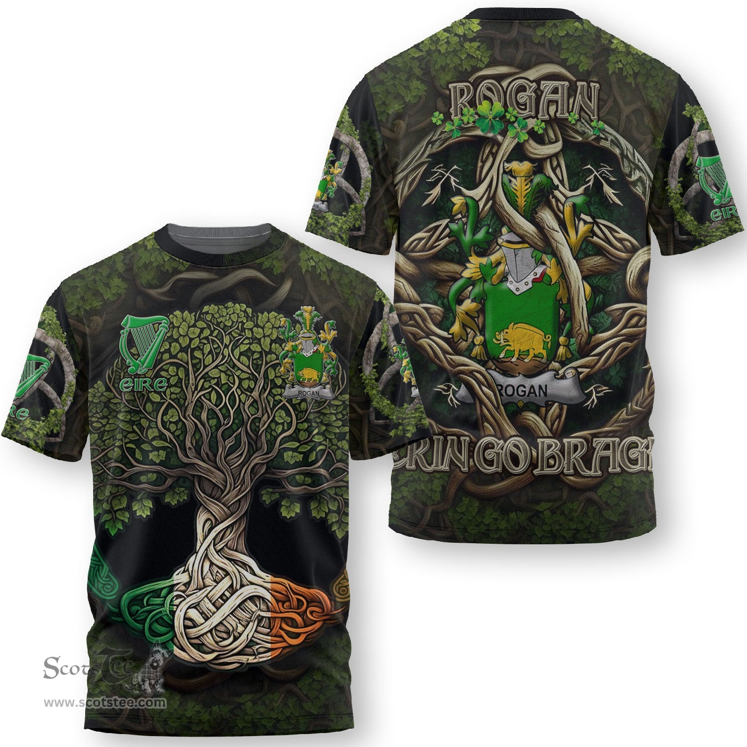ScotsTee Shop Irish Rogan or O Rogan Coat of Arms Irish T Shirt Family Crest Irish Is My Root T Shirt