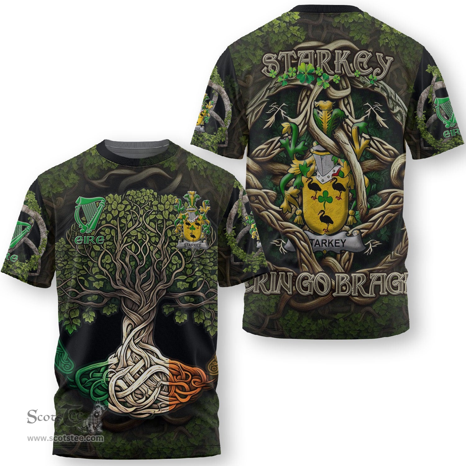 ScotsTee Shop Irish Starkey Coat of Arms Irish T Shirt Family Crest Irish Is My Root T Shirt