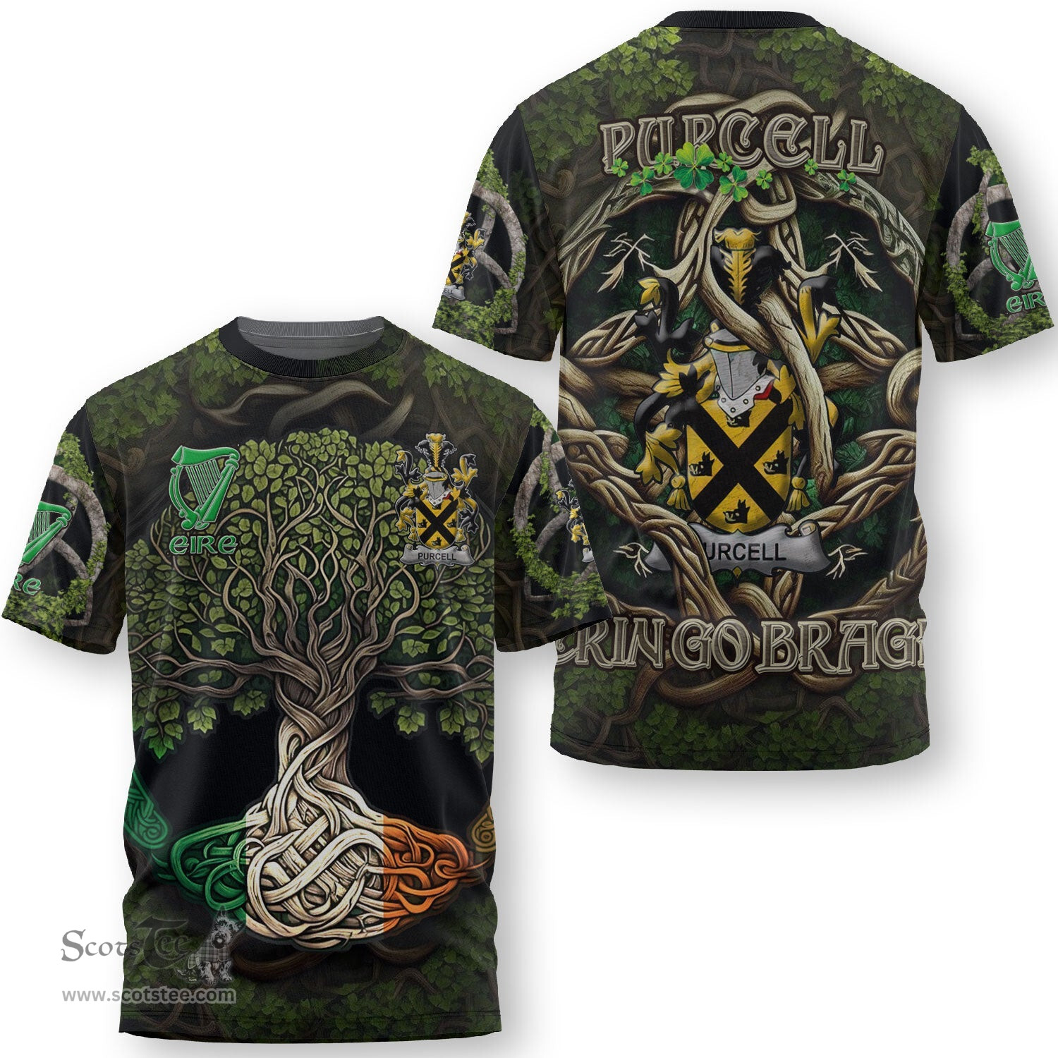 ScotsTee Shop Irish Purcell Coat of Arms Irish T Shirt Family Crest Irish Is My Root T Shirt