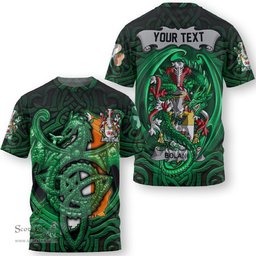 ScotsTee Shop Irish Boland or O Boland Coat of Arms Irish T Shirt Family Crest Green Dragon Of Ireland T Shirt