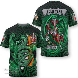 ScotsTee Shop Irish Devlin or O Devlin Coat of Arms Irish T Shirt Family Crest Green Dragon Of Ireland T Shirt
