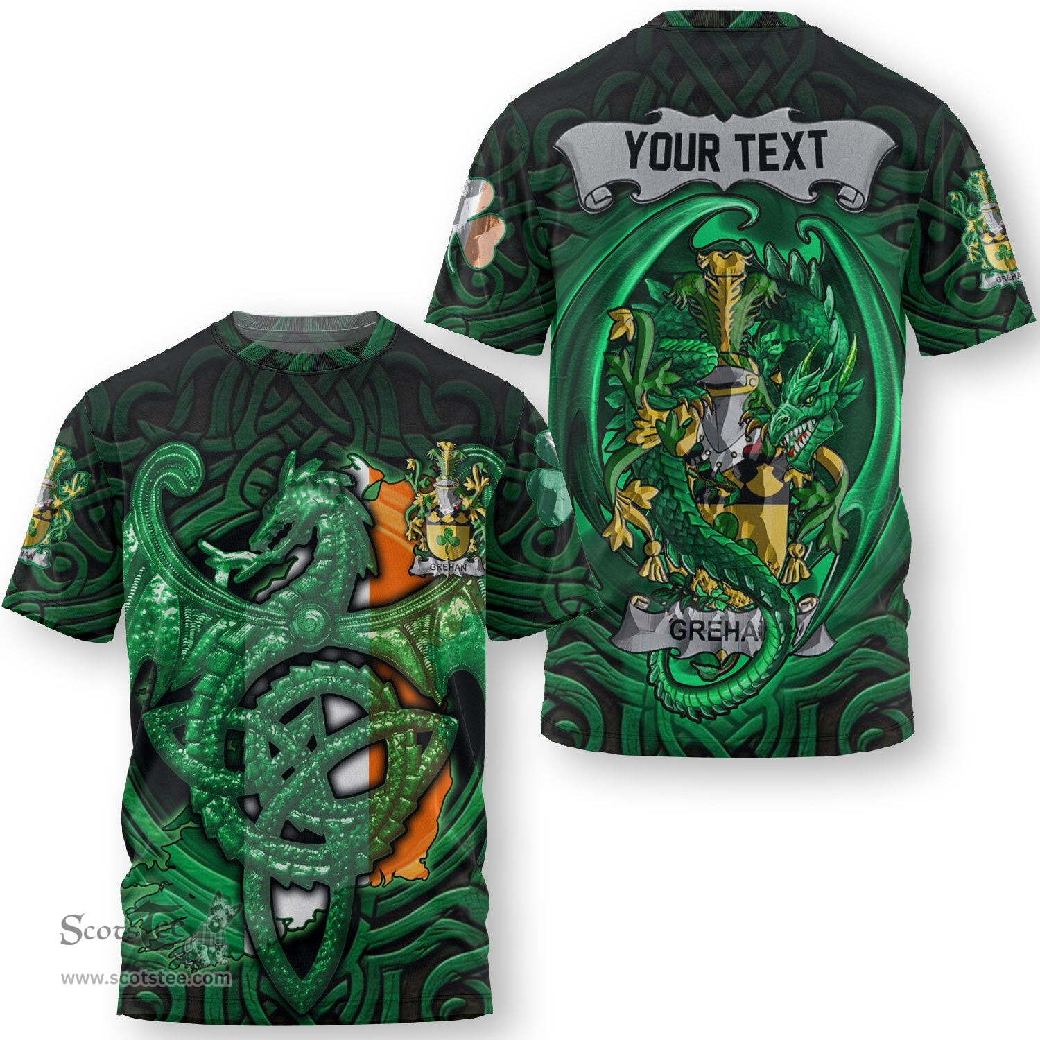 ScotsTee Shop Irish Gregory Coat of Arms Irish T Shirt Family Crest Green Dragon Of Ireland T Shirt