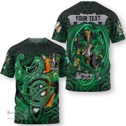 ScotsTee Shop Irish Gilligan or McGilligan Coat of Arms Irish T Shirt Family Crest Green Dragon Of Ireland T Shirt
