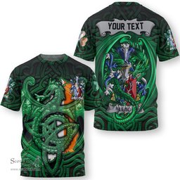ScotsTee Shop Irish Leeson Coat of Arms Irish T Shirt Family Crest Green Dragon Of Ireland T Shirt
