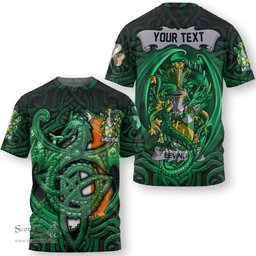 ScotsTee Shop Irish Levett or Lyvett Coat of Arms Irish T Shirt Family Crest Green Dragon Of Ireland T Shirt