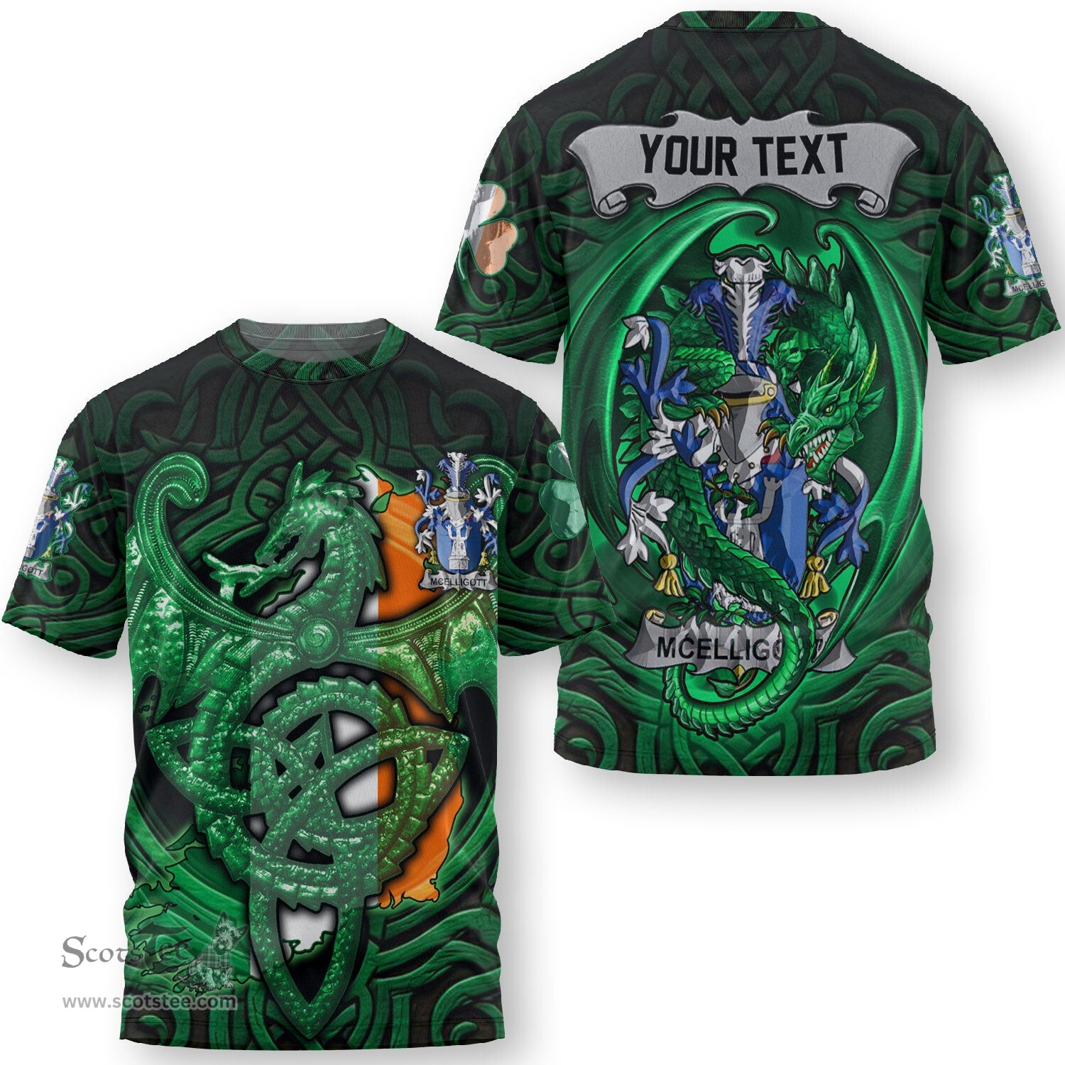 ScotsTee Shop Irish McDowell Coat of Arms Irish T Shirt Family Crest Green Dragon Of Ireland T Shirt