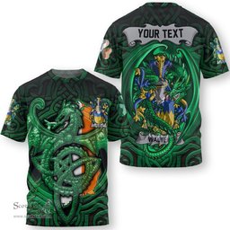 ScotsTee Shop Irish Walsh Coat of Arms Irish T Shirt Family Crest Green Dragon Of Ireland T Shirt