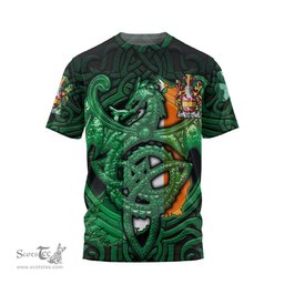 ScotsTee Shop Irish Rush Coat of Arms Irish T Shirt Family Crest Green Dragon Of Ireland T Shirt