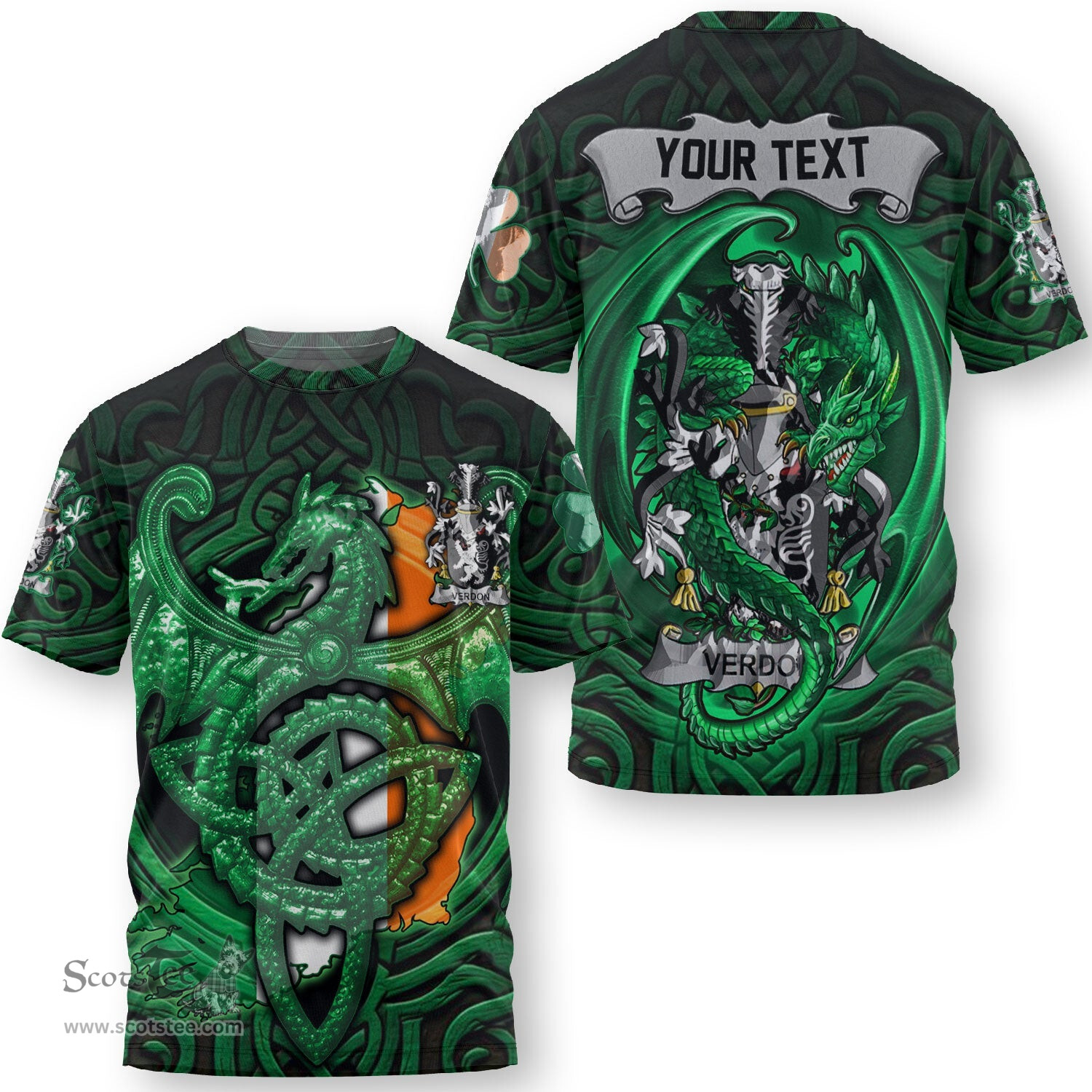ScotsTee Shop Irish Venables Coat of Arms Irish T Shirt Family Crest Green Dragon Of Ireland T Shirt