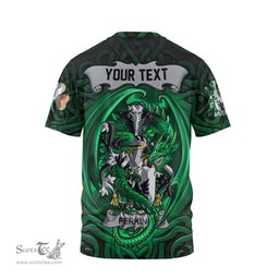 ScotsTee Shop Irish Perkins Coat of Arms Irish T Shirt Family Crest Green Dragon Of Ireland T Shirt