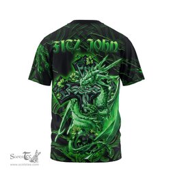 ScotsTee Shop Irish Fitz John Coat of Arms Irish T Shirt Family Crest Celtic Cross And Dragon T Shirt