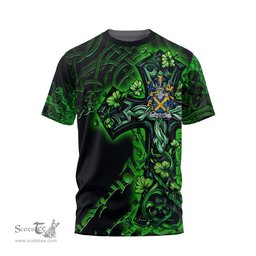 ScotsTee Shop Irish Fleury Coat of Arms Irish T Shirt Family Crest Celtic Cross And Dragon T Shirt